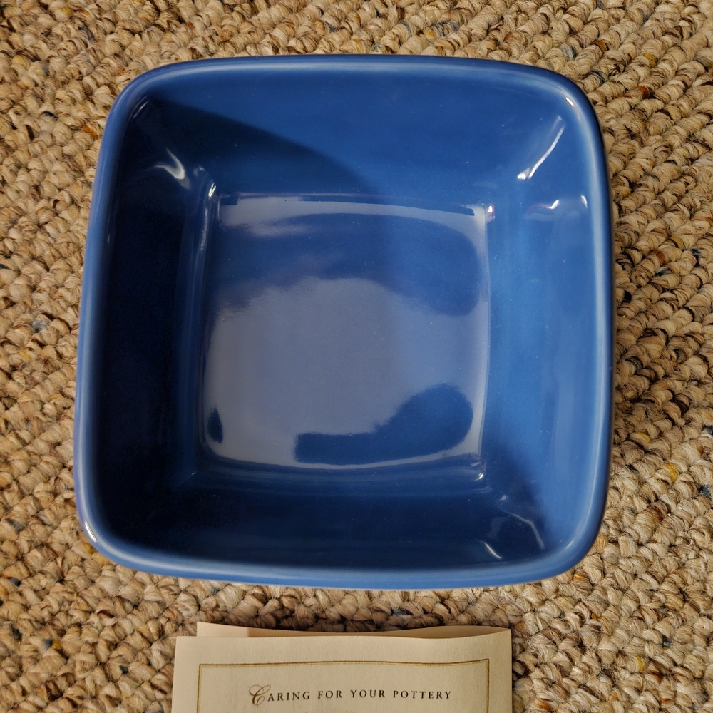 Longaberger Pottery Woven Traditions Soft Square Small Bowl Cornflower - Picture 7 of 8